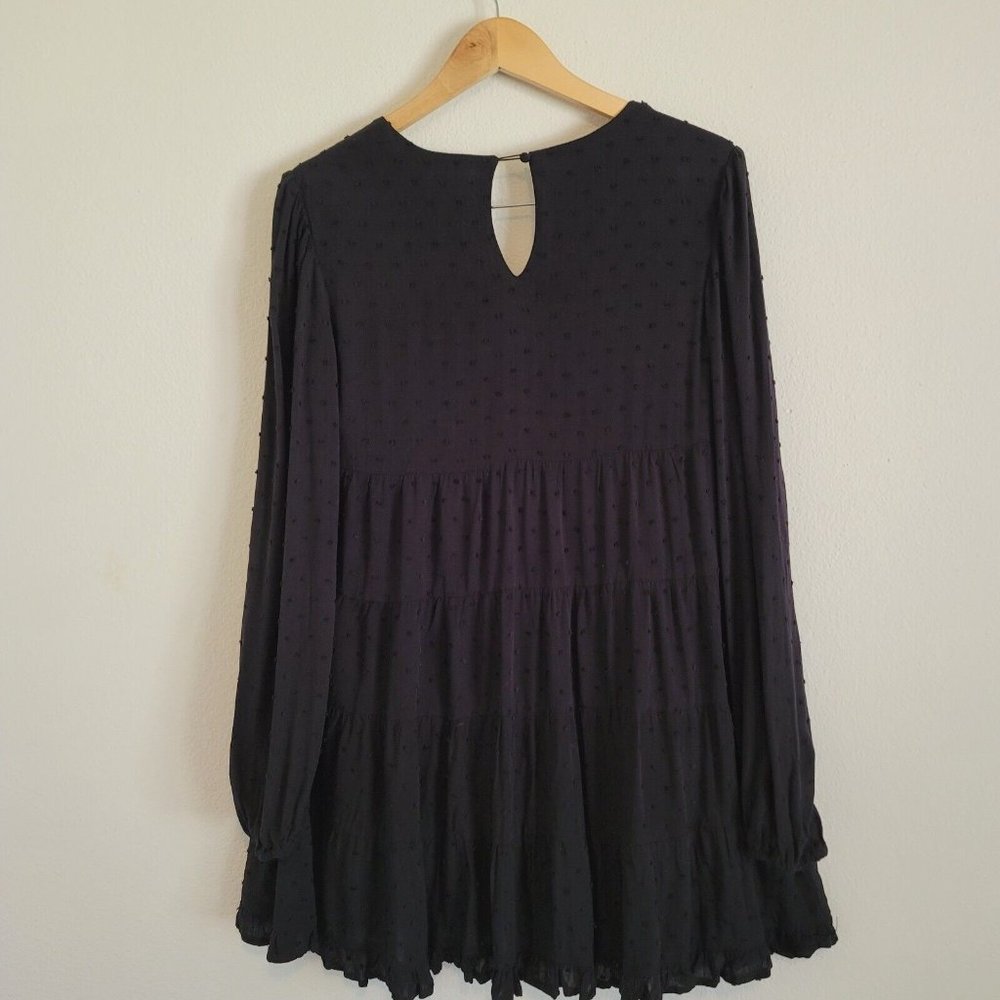 Blue Rain Womens Size XS Swiss Dot Babydoll Tiered Dress Black Dark Academia Top - Picture 9 of 11